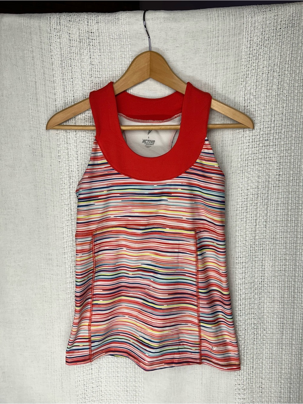 Active USA Multicolor Striped Racerback Tank with Red Neckline